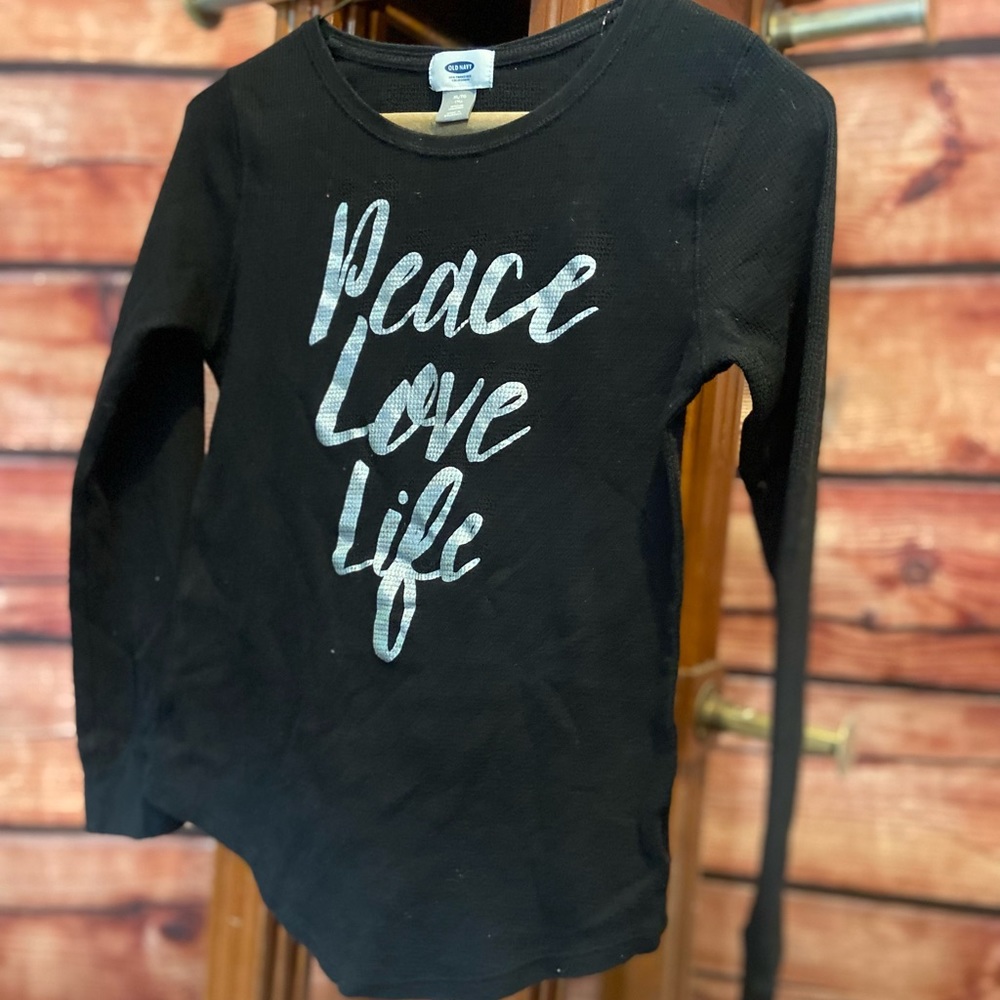 Girls Black Peace Love Life Thermal Size XL